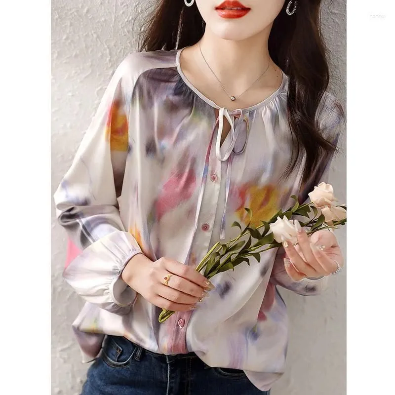 Women`s Blouses Chiffon Shirts Tie-dye Casual O-neck Clothing Spring/Summer Long Sleeves Loose FASHION Tops YCMYUNYAN