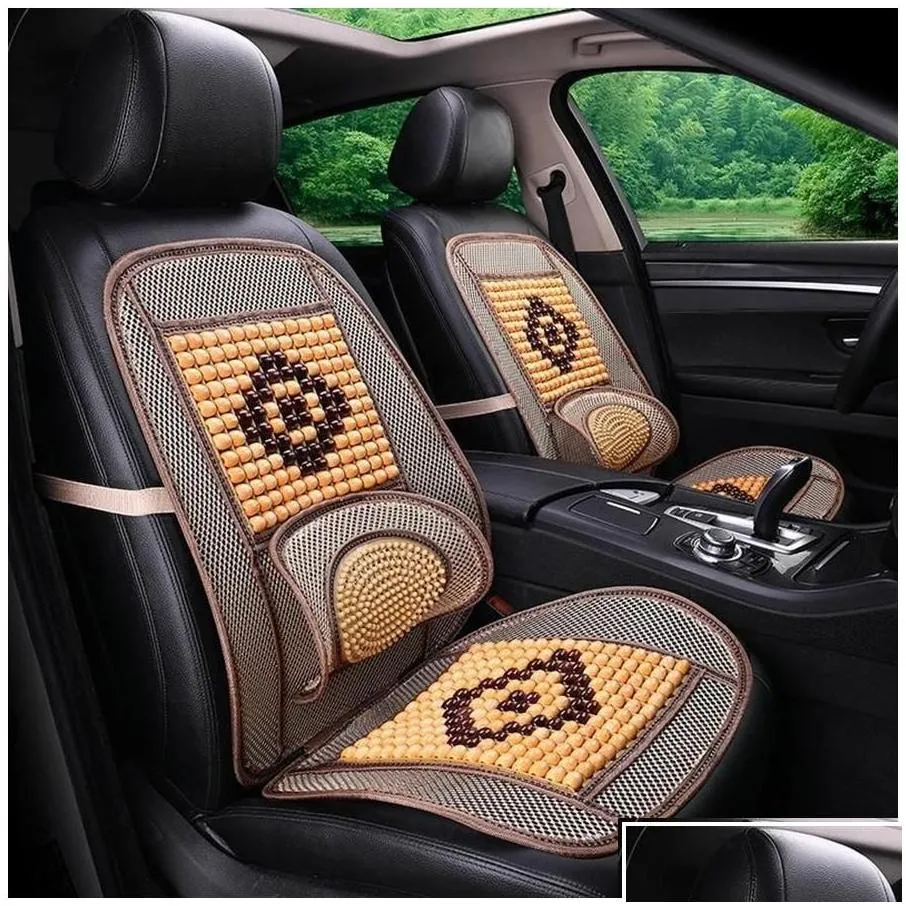 Car Seat Covers Ers Wooden Bead Bamboo Summer Cushion Breathable And Cool Conjoined220N3763698 Drop Delivery Automobiles Motorcycles I