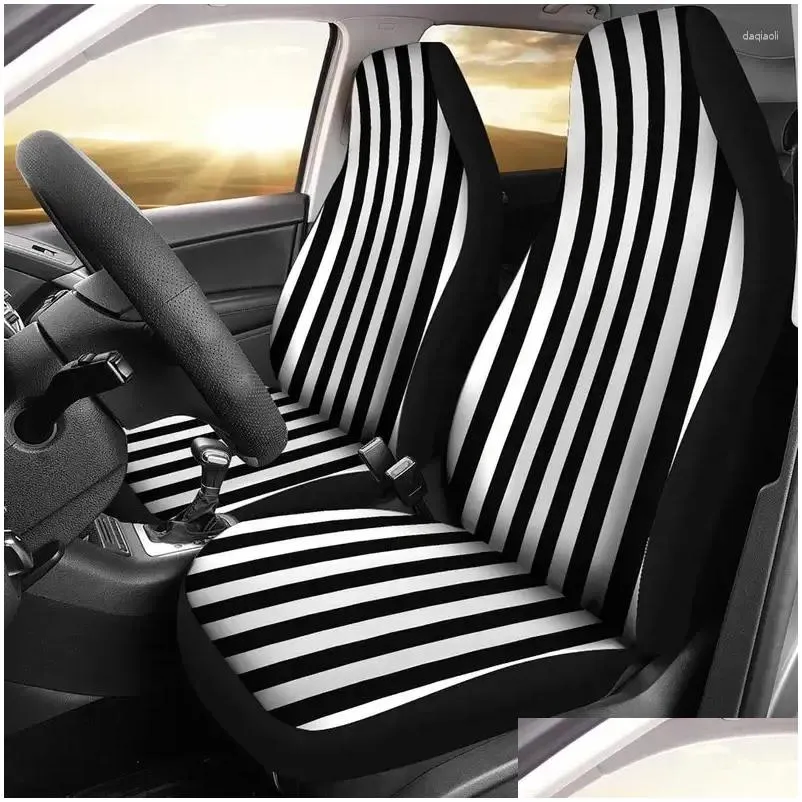 Car Seat Covers Black And White Striped Set Vertical Stripes Universal Bucket For Most SUV Models