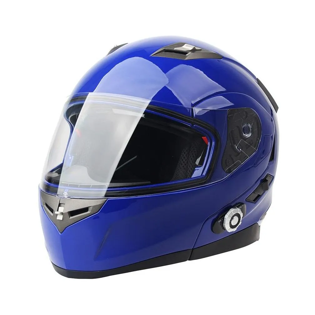 DOT Approved Modular Motorcycle Flip up Helmet Safety Double Lens Full Open Face Helmet Built In Bluetooth Intercom and FM