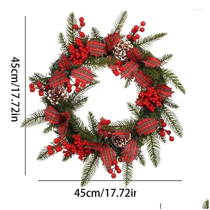 Decorative Flowers Christmas Garlands Pine Cone Rattan Wreath With Red Berry Poinsettia Vine For Home Year Garland Decoration