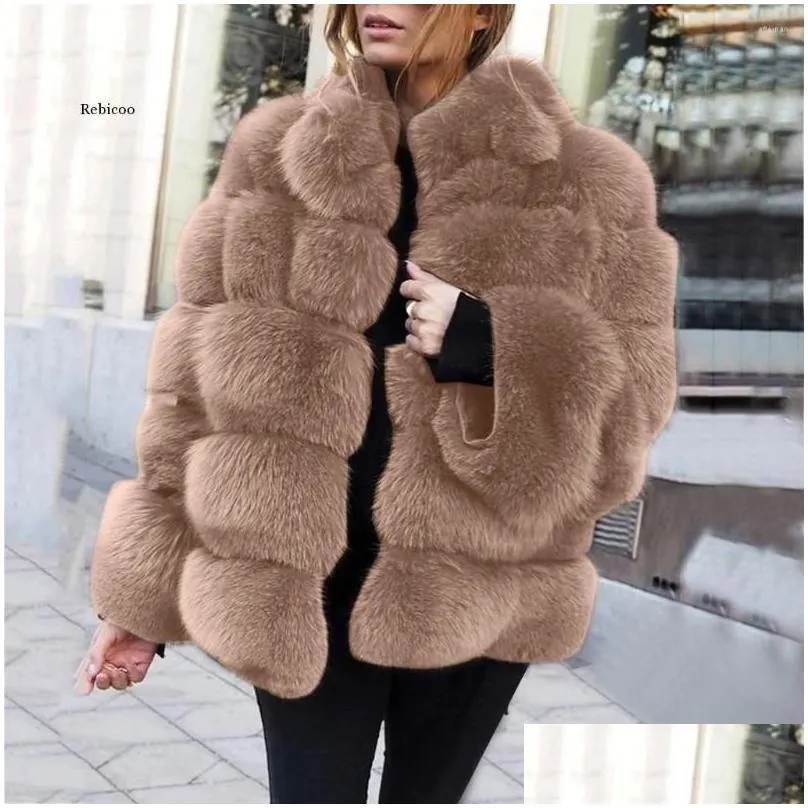 Women`s Fur Faux Coat Women Winter Jacket Black Vintage Lady Warm Fluffy Coats Short Womens Clothes 2022