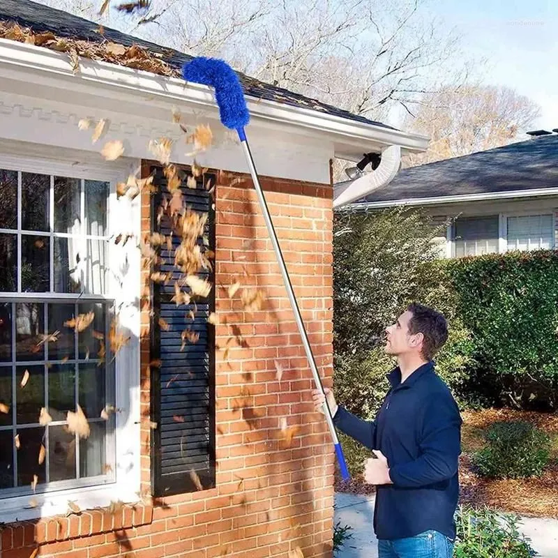 Car Wash Solutions 2X Gutter Cleaning Brush Roofing Tool With Extendable Pole 8.2Ft Guard Cleaner Easy Remove Leave Blue