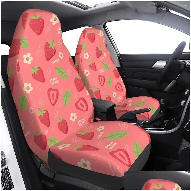 Car Seat Covers Set 2Pcs Cute Strawberries Universal Front Seats Vehicle Enterior Protector Suitable Fits Most Truck