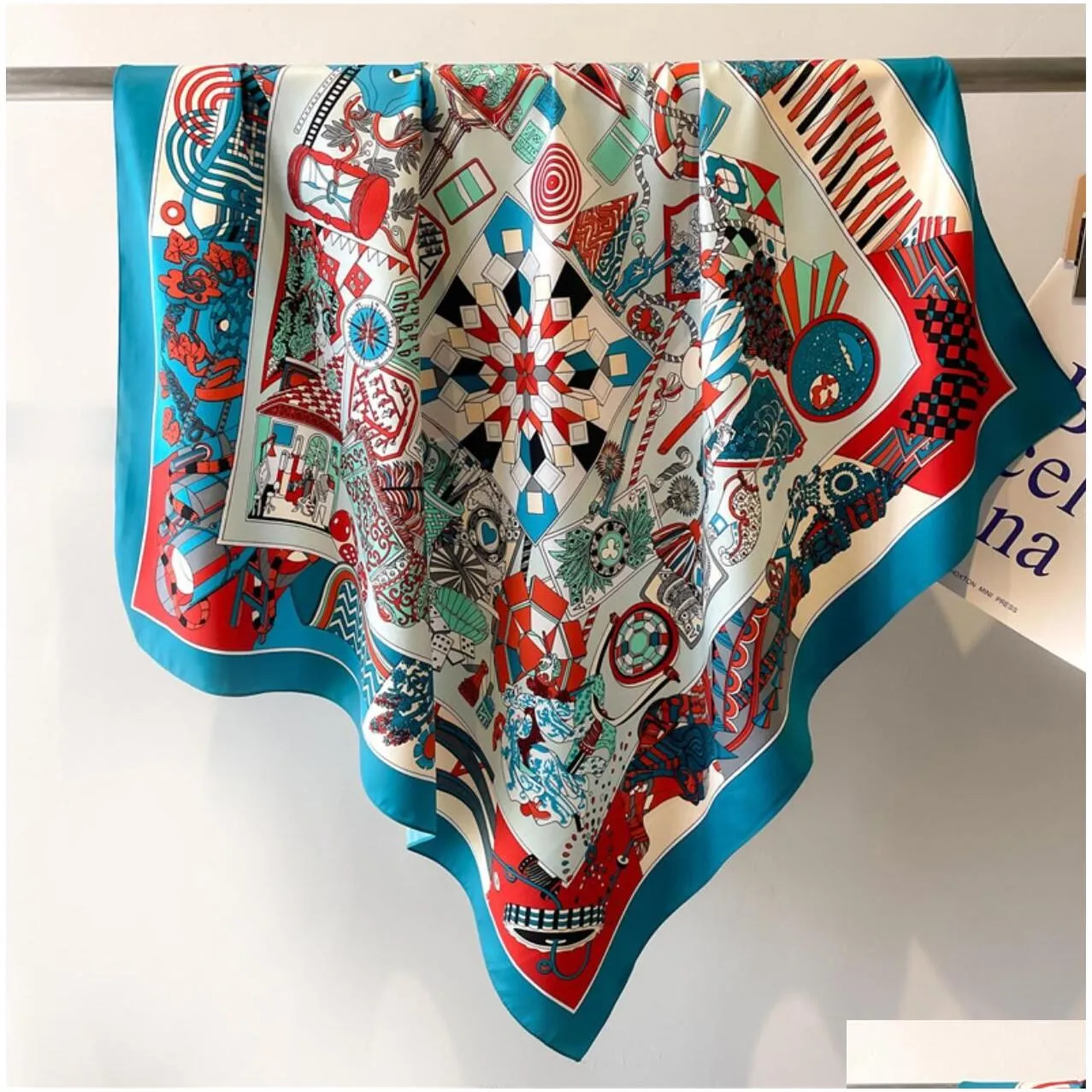 summer 90*90cm classics design fashion brand classic letter beautiful flower satin luxury square scarf outdoor shawl silk turban beach wrap women flower