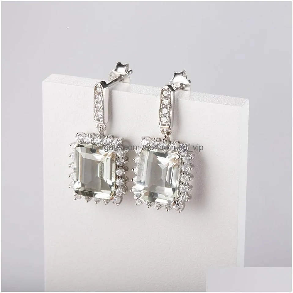 ear cuff yezoxa emerald cut genuine green amethyst 925 sterling silver halo stud earrings for women 230920