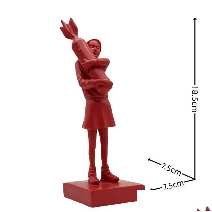 Decorative Objects & Figurines Bomb Her Girl Statue Banksy Peace Theme Modern Art Design Model Resin Hing Scpture Ornaments Home Decor Dh4Yz