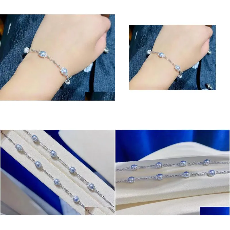 Chain 22071905 Womens Jewelry Bracelet 4 Grey Akoya 7-7.5Mm Pearls Sterling Sier 925 Drop Delivery Bracelets Dhkib