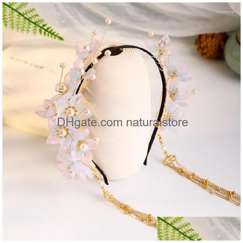 Hair Clips Barrettes Tassel Fake Earrings Hairband Chinese Style Leaf Long Headband Hanfu Travel Pography Fairy Jewelry Drop Deliv