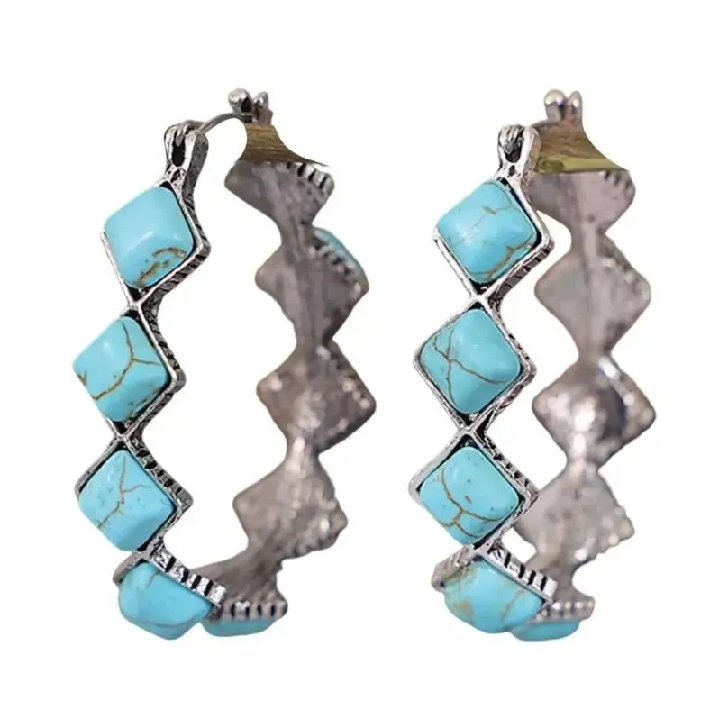 Dangle Earrings 1 Pair Women Exaggerated Natural Stone Ethnic Style Bohemian Rhombus Faux Turquoise Statement Fashion