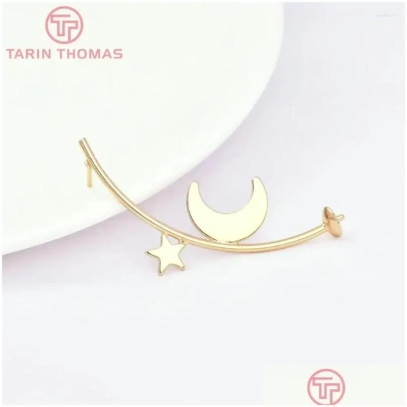 Stud Earrings (4512) 4PCS 22x51MM 24K Gold Color Brass Star Moon Shape Symmetric High Quality Diy Jewelry Findings Accessories