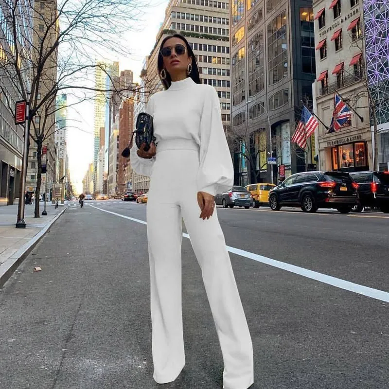 Women`s Jumpsuits & Rompers Casual Wide Leg Summer Bodycon Jumpsuit Women 2023 Overalls Long Sleeve White Black Skinny Womens Female