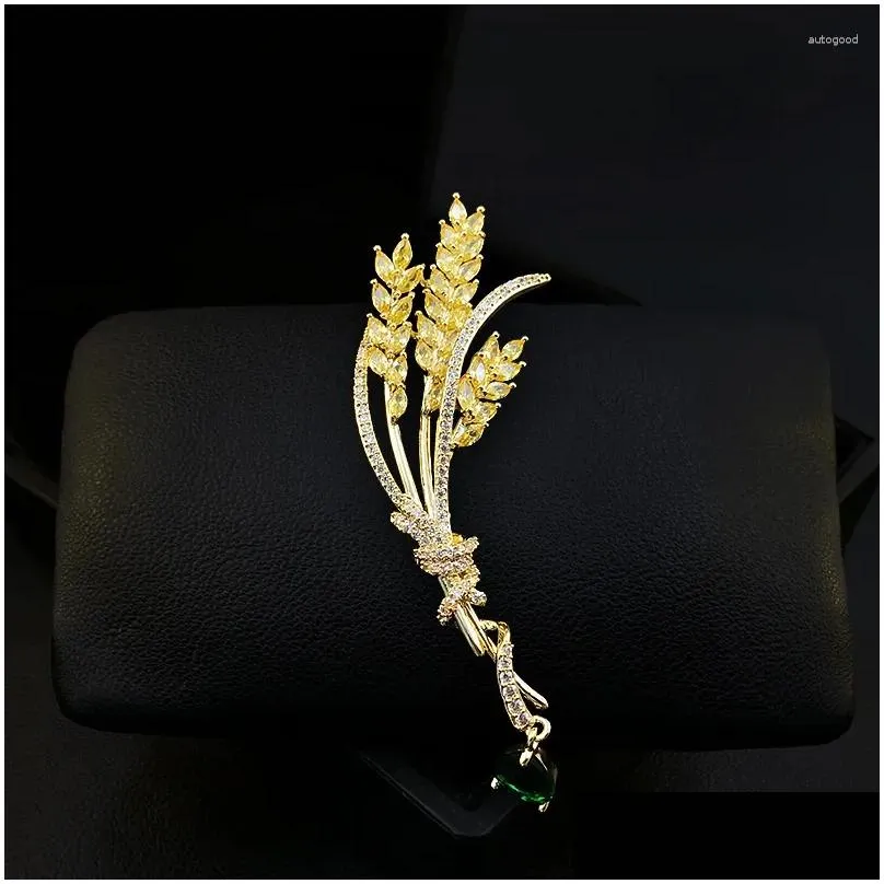 Brooches 1707 Golden Bright Wheat Brooch Luxury Elegant Plant Corsage Exquisite High-End Suit Accessories For Women Clothes Jewelry