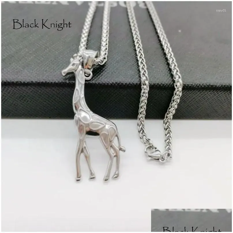 Pendant Necklaces Black Knight Silver Color Stainless Steel Giraffe Necklace Womens Fashion Cute Animal Jewlery BLKN0720