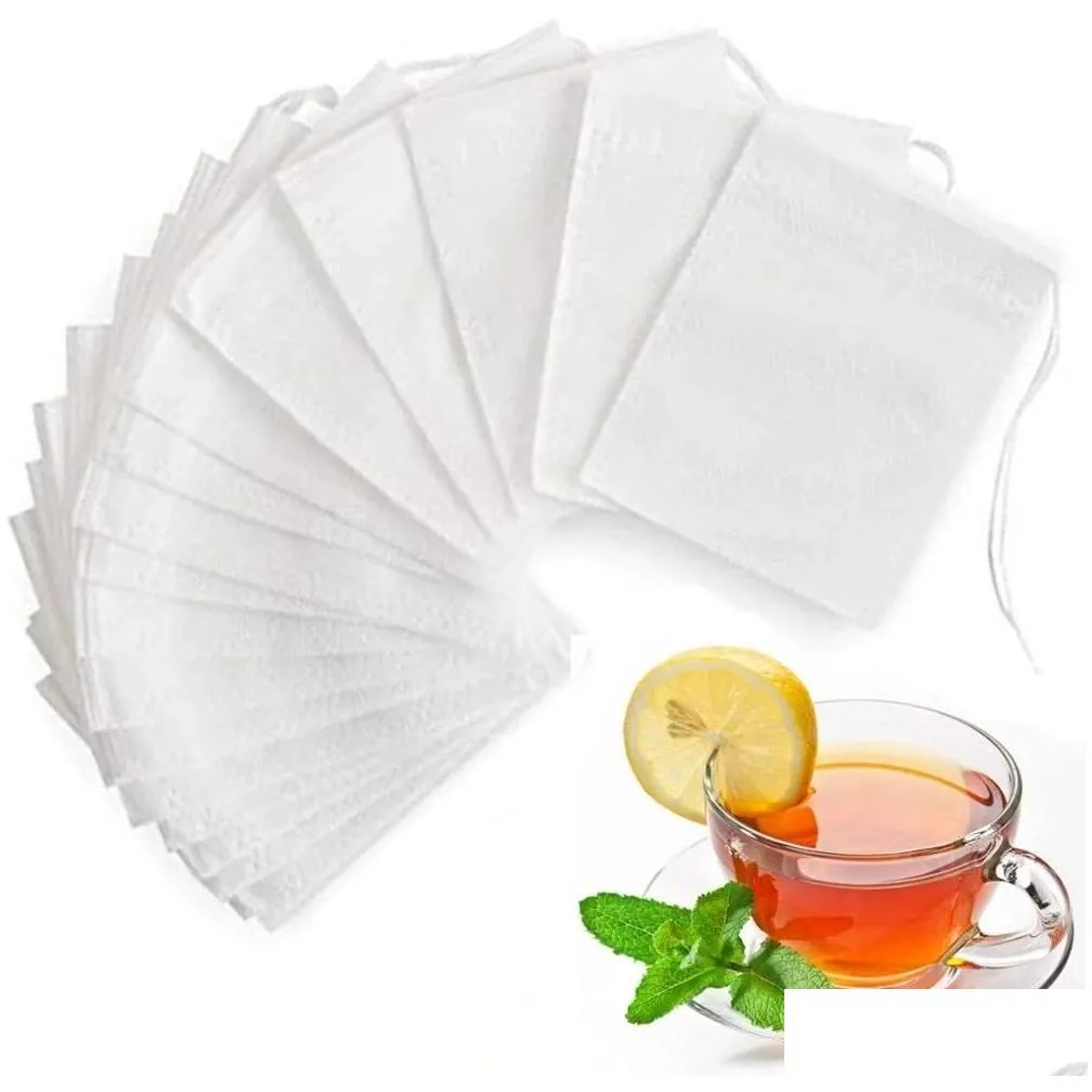 Coffee & Tea Tools 100Pcs Disposable Filter Bags Non-Woven Empty Strainers With String Filters Bag For Loose Leaf Drop Delivery Home G Dhjyu