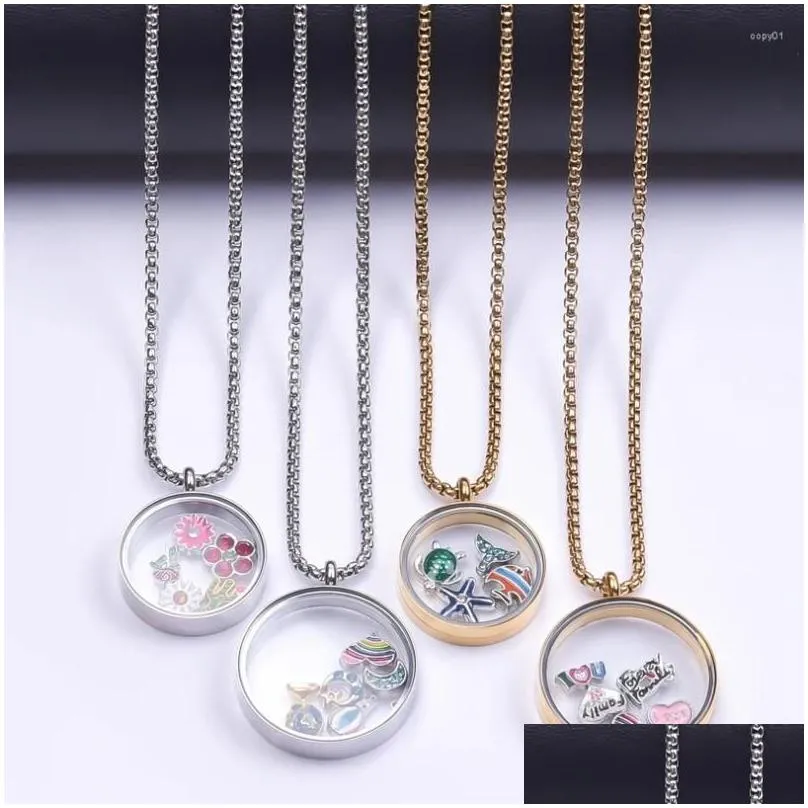 Pendant Necklaces 5Pcs/Lot Stainless Steel Clear Round Floating Po Memory Locket Living Relicario Women Collares Jewelry Bulk