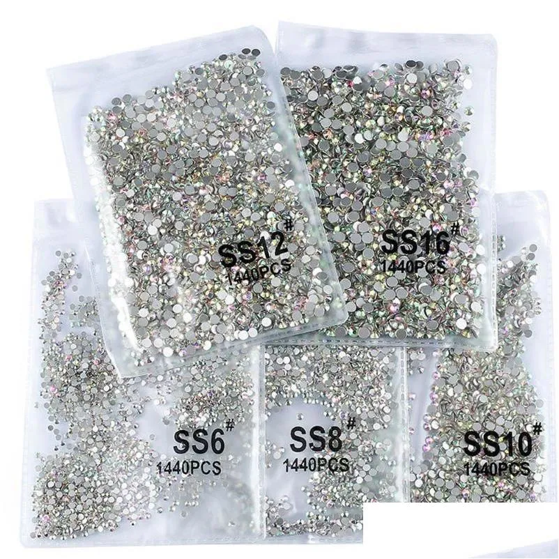 Nail Art Decorations 1440pcs/Bag SS3-SS20 Clear Crystal AB Color 3D Rhinestones Garment Non Fix Flatback Glass Stones VB
