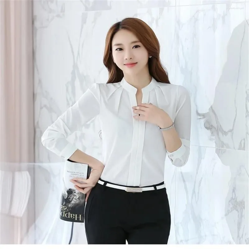 Women`s Blouses Female Blusas Mujer 2024 Spring Fashion V-neck Office Ladies Tops Solid Pink Blouse Women Long Sleeve Shirts