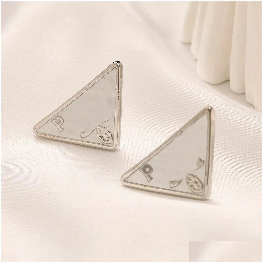 simple 18k gold plated 925 silver luxury brand designers p-letters stud geometric famous women triangle crystal rhinestone pearl earring wedding party