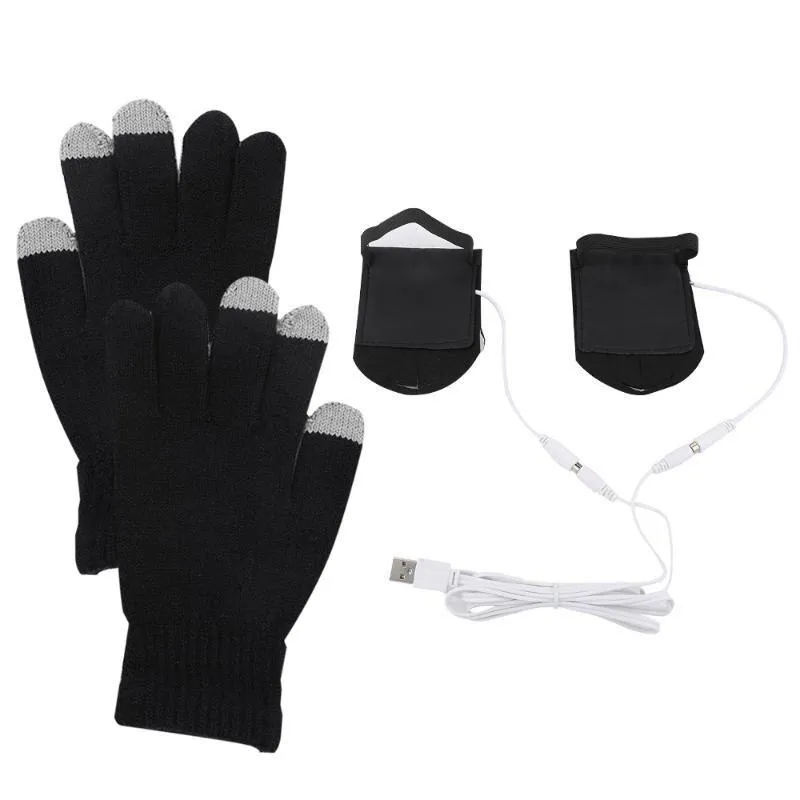 Ski Gloves USB Powered Heated Thermal Outdoor Sports Cycling Skiing Motorcycle Soft Knitted Mitten Hand Warmer Portable Windproof