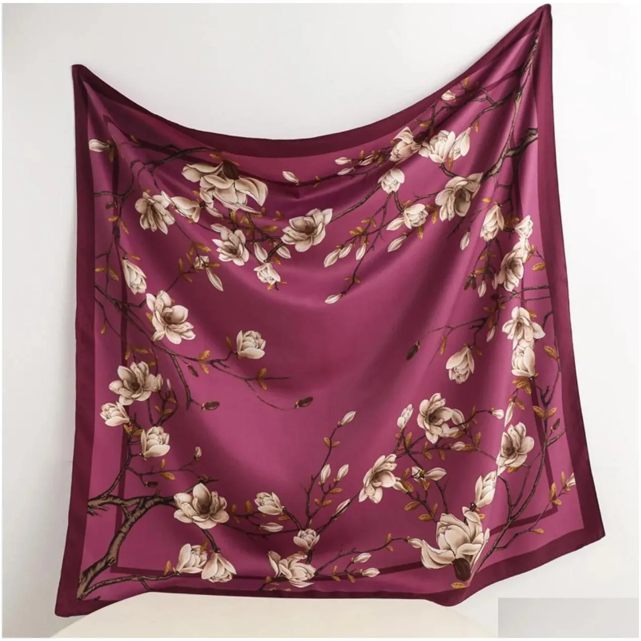 summer simple design fashion brand classic letter beautiful flower satin luxury square scarf outdoor shawl silk turban beach wrap women flower scarves