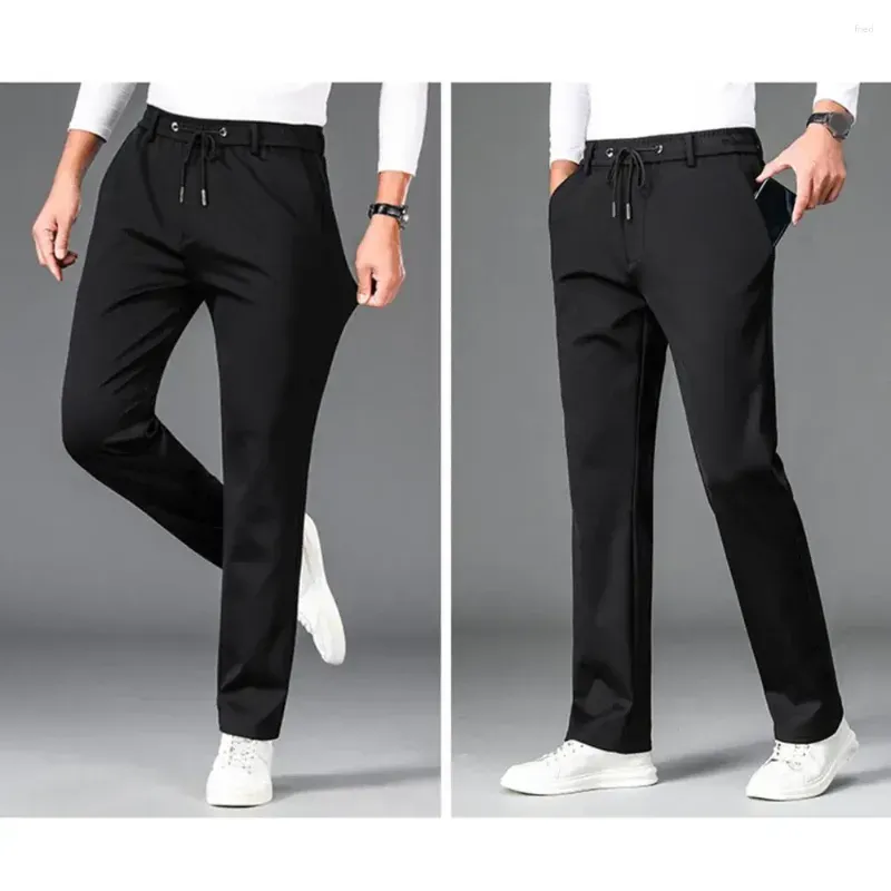 Men`s Pants Men Straight-leg Drawstring Waist Breathable Sweatpants With Elastic Side Pockets For Daily