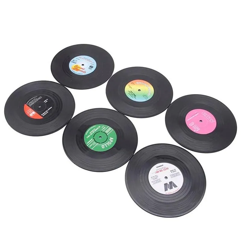 Mats & Pads Plastic Retro Vinyl Record Cup Mat Anti-Slip Coffee Coasters Heat Resistant Music Drink Mug Table Placemat Decor 6Pcs/Set Dhscu