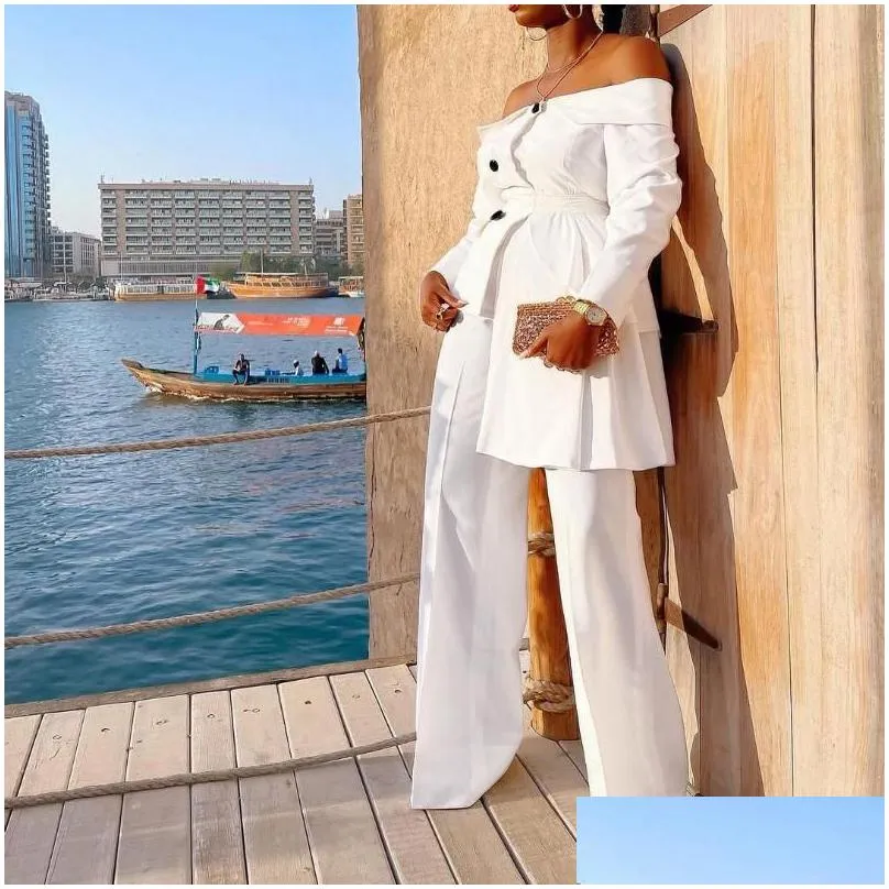 Ethnic Clothing Two Piece Set Women African Tracksuit Summer Sportwear Sexy Elegant Off The Shouder Top And Pants Suits Outfits Sets