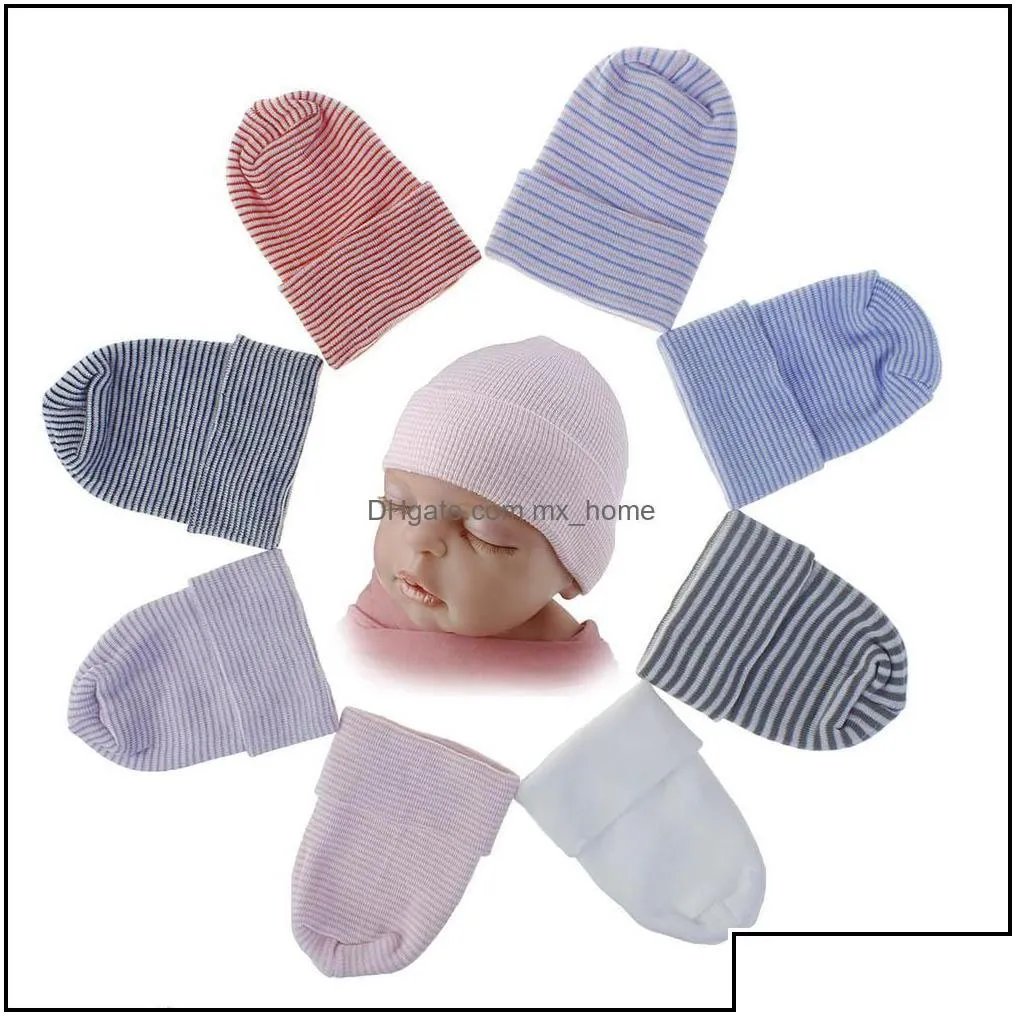 Caps Hats Accessories Baby Kids Maternity 8 Colors Born Stripe Hat Cloghet Knit Infant Skl Soft Cotton Beanie Dh2Qy Drop Delivery Dh0Wx