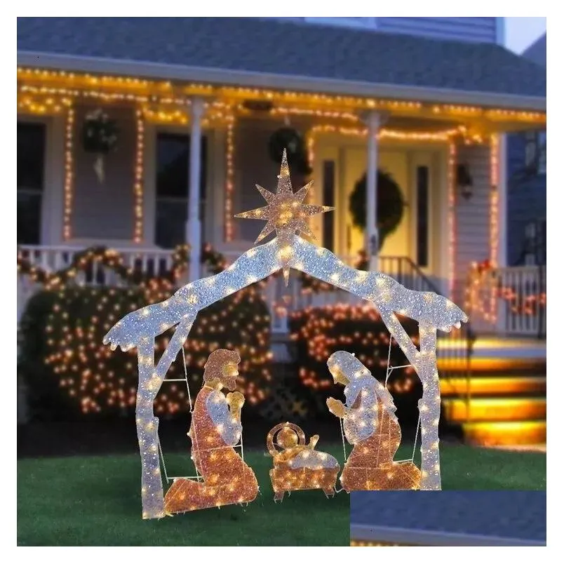 Christmas Decorations Tinsel Nativity Scene Warm White Yard Plane Painting For Easter Outdoor Garden Home Event Decoration Drop Deliv Dhgqn