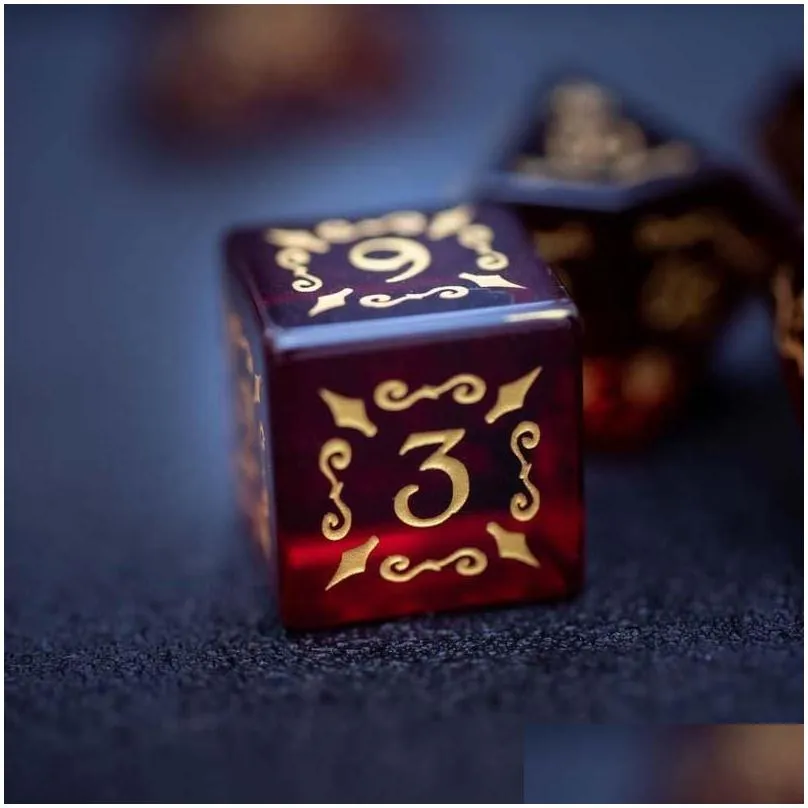 Other Beads Red Dnd Dice Set Cthhu Polyhedral Handmade Engraved Magic Energy Arabesque For D Rpg Board Table Games Giftother Drop Del Dhvl9