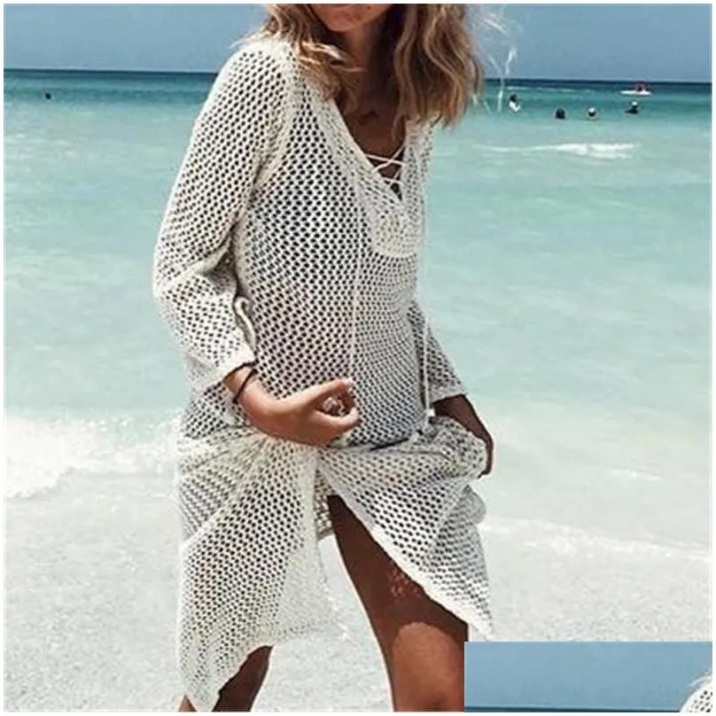 Women`s Swimwear Arrivals Sexy Beach Cover Up Crochet White Dress Ladies Bathing Suit Ups Tunic Saida De Praia #Q188