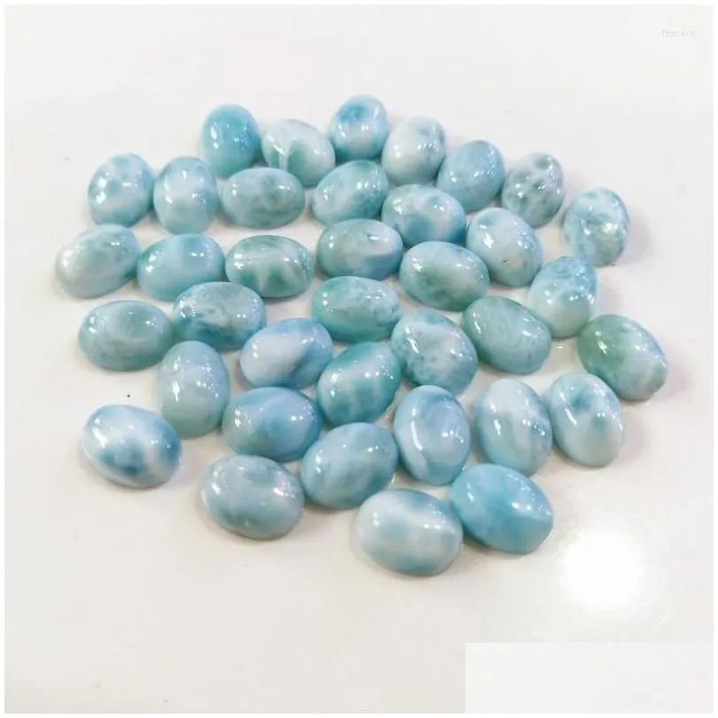 Other Beads Natural Larimar Beads6 8Mm Oval Shape Ring Face Gemstone3Pc/Lot Semi Precious Stone Jewelry Making Accessorie Drop Delive Dhfxi