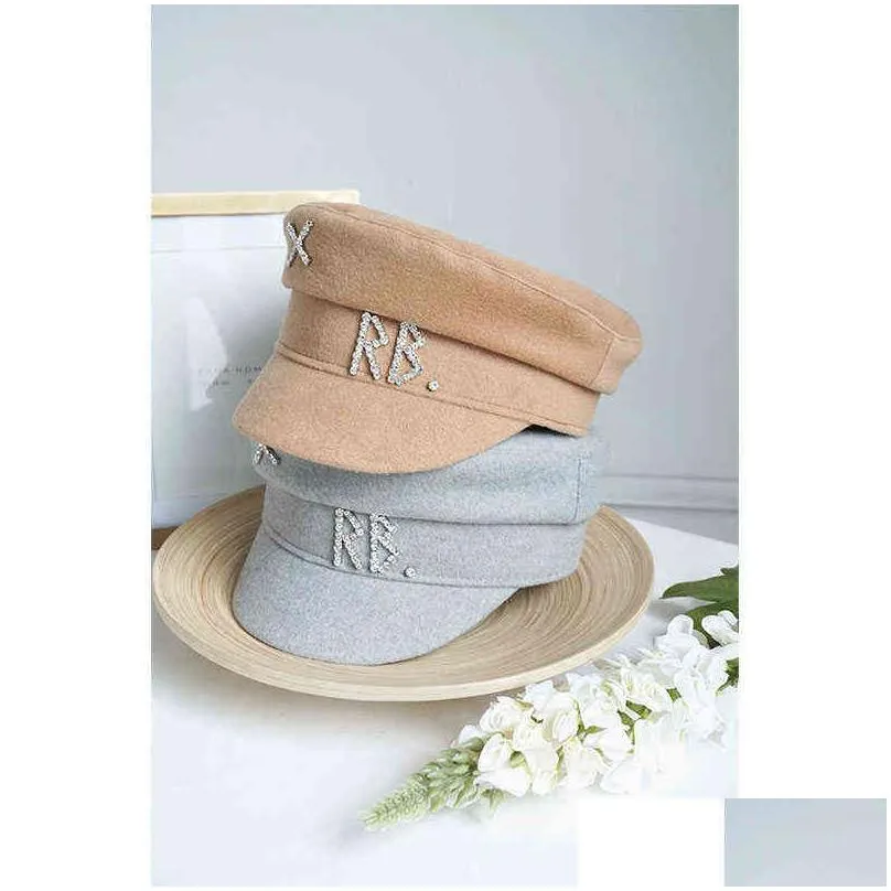 Newsboy Hats Uspop Wool Sboy Caps Women Diamond Letter Flat Visor Cap Solid Color Militray S-Xl 211227 Drop Delivery Fashion Accessori Dh9T8