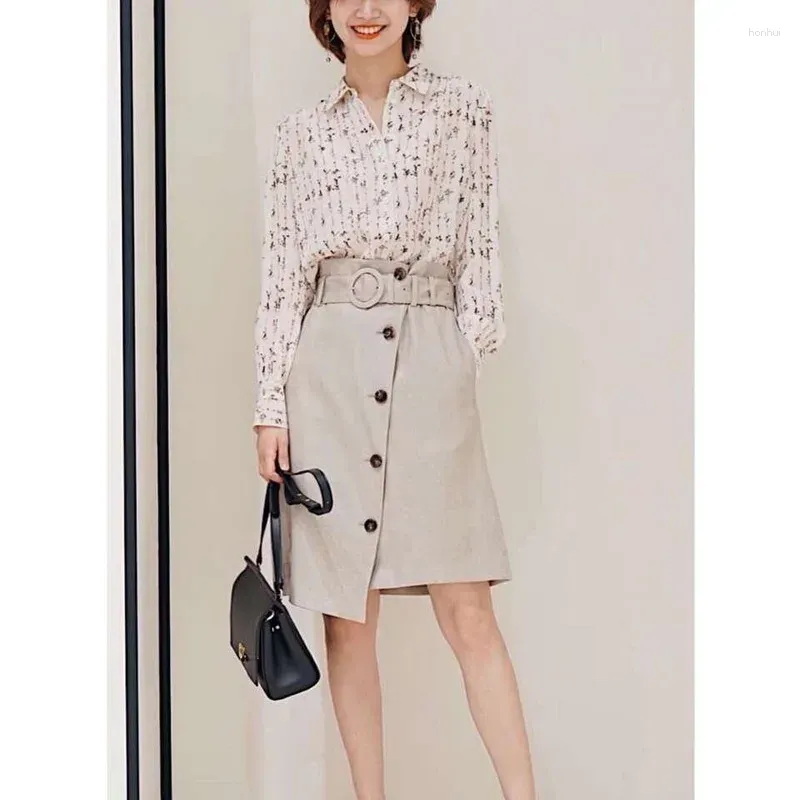 Women`s Blouses Vertical Stripe Small Flower Top Women S Spring Dress 2023 Silk Shirt Mulberry Long