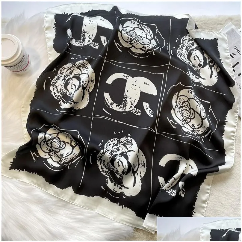 black white designer letters print flower imitate silk scarf headband for women fashion long handle bag scarves paris shoulder tote luggage ribbon head wraps