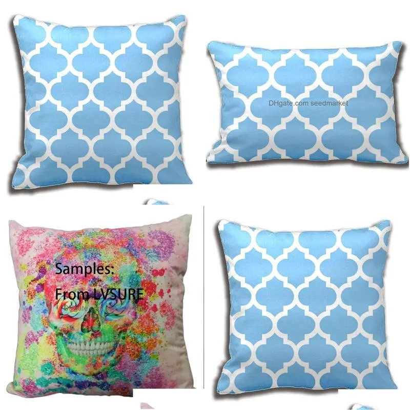 sky blue white moroccan quatrefoil pattern pillow decorative cushion cover case customize gift by lvsure for sofa seat