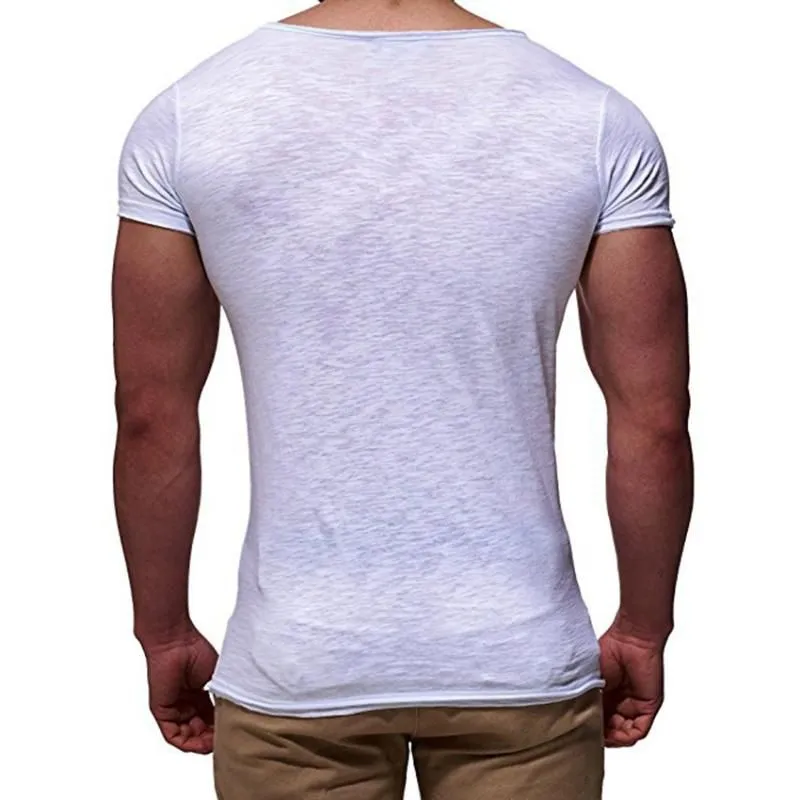 Men`s T-Shirts Deep V Neck Short Sleeve Men T Shirt Male Slim Fit T-shirt Skinny Casual Summer Hip Hop Tshirt Solid Top Tee Clothing