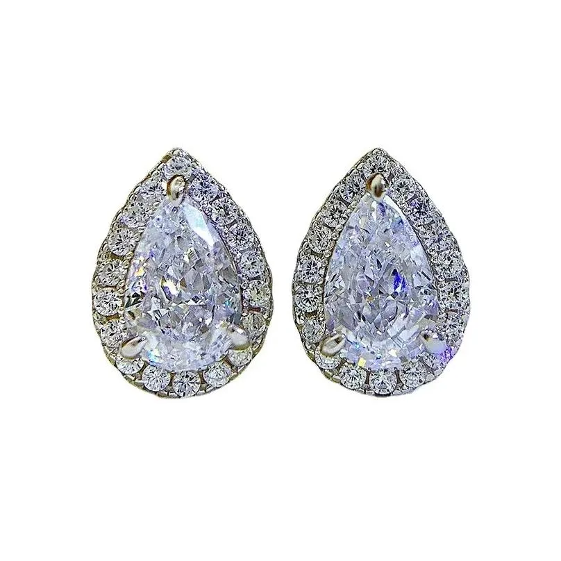 Stud Earrings S925 Silver Ear High Carbon Diamond 5 8mm Pear Shaped Water Drop Zircon Versatile Earring Jewelry