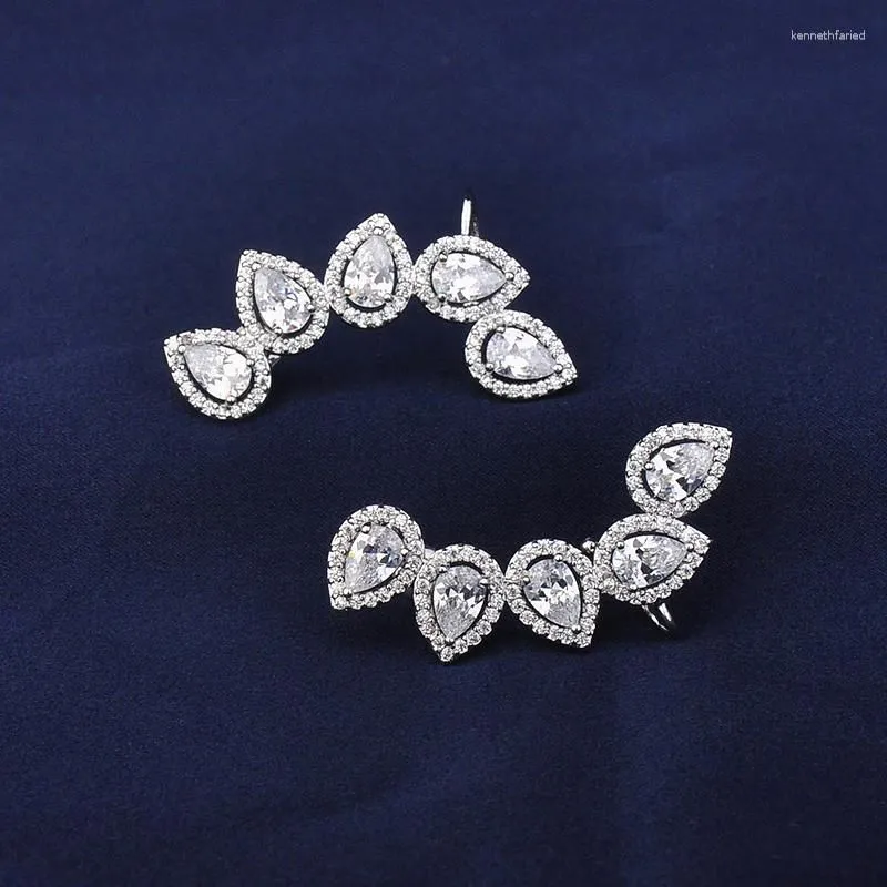 Stud Earrings Crystal Ear Bones Clip Leaf Bridal Long For Women Silver Plated Fashion Brinco Wedding Jewelry Gift GLE5763