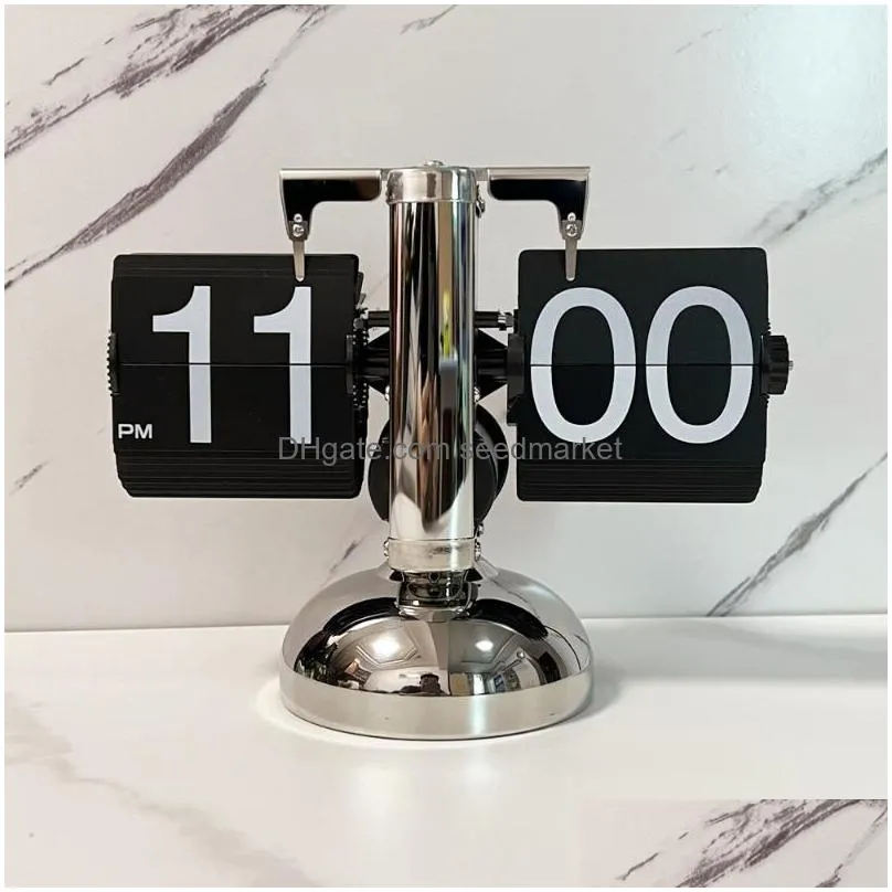 table clocks desk desktop art decoration flip digital clock small scale stainless steel internal gear operated quartz