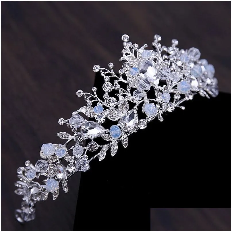 Headpieces Luxury Diamond Goddess Crown Set Bride Necklace Earrings Three Piece Wedding Hair Accessories Street Shooting Drop Delivery Dh8Y6