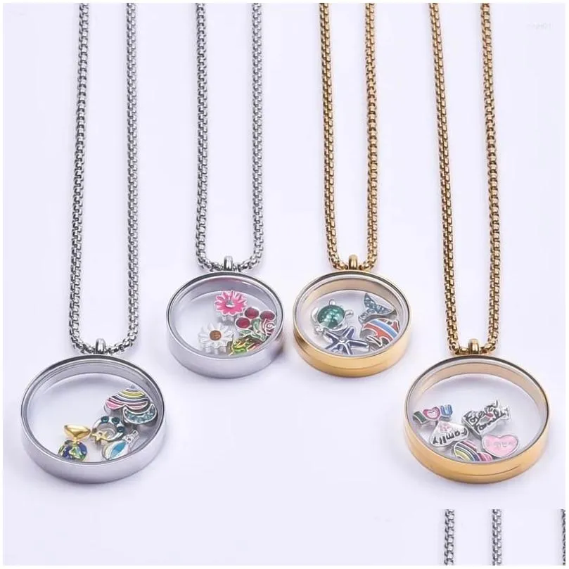 Pendant Necklaces 5Pcs/Lot Stainless Steel Clear Round Floating Po Memory Locket Living Relicario Women Collares Jewelry Bulk