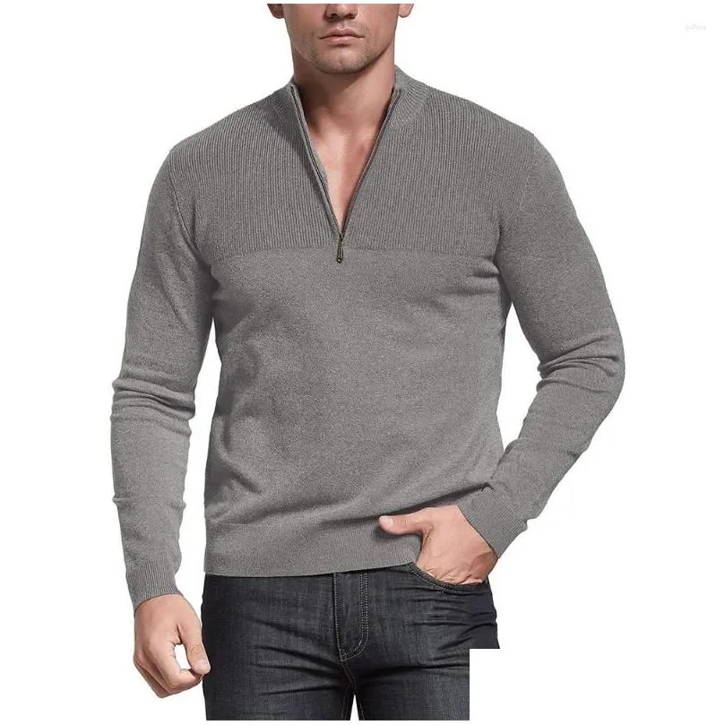 Men`s Sweaters Fashion 1/4 Zip-up Pullovers Sweatshirt V Neck Stand Collar Knitwear Casual Warm Fleece Sweater Knit Men Tops