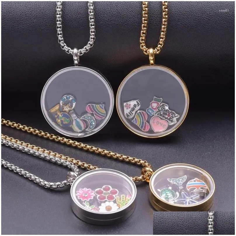 Pendant Necklaces 5Pcs/Lot Stainless Steel Clear Round Floating Po Memory Locket Living Relicario Women Collares Jewelry Bulk