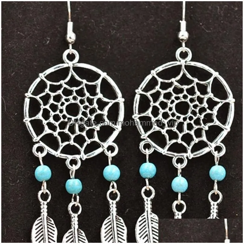 stud dreamcatcher stone beads feathers earrings simple atmospheric pendant charm drop earrings jewelry for woman z243 230714