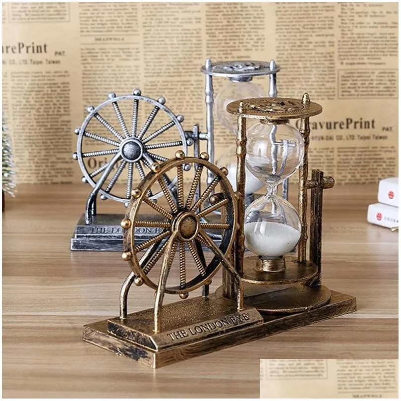 Vintage Decorative Objects Ferris Wheel Hourglass Beautiful Desktop Hourglass Exquisite Sand Glass Antique quicksand street lamp pen holder