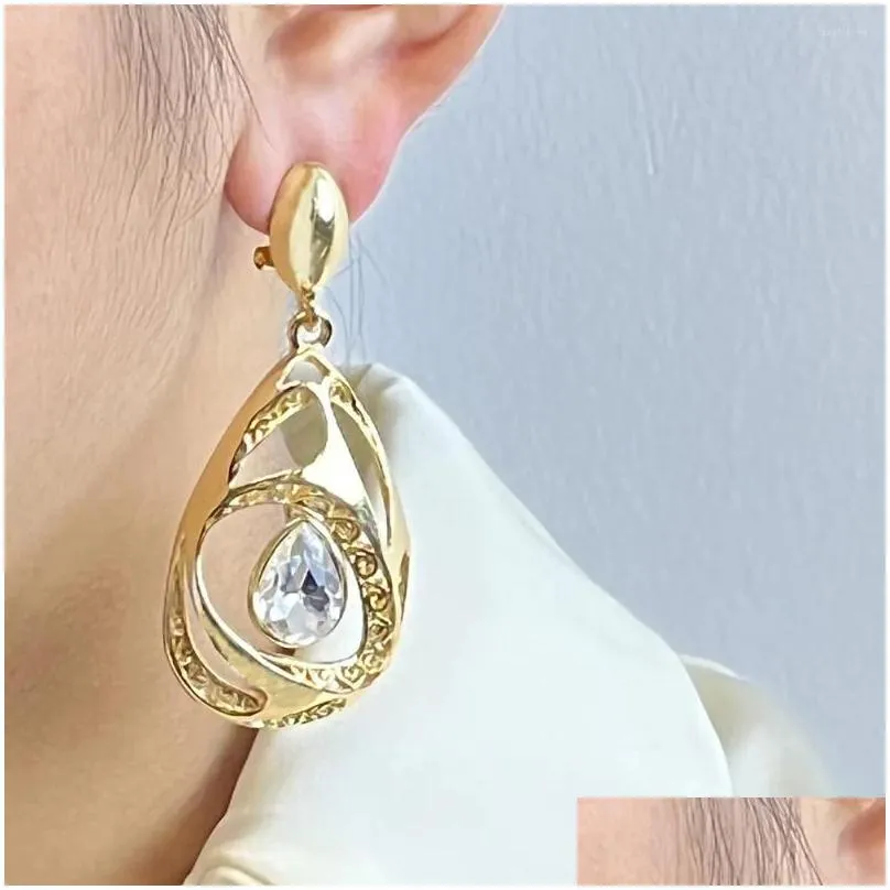 Dangle Earrings Women`s Elegant Waterdrop Hollow Zirconia Stone Pedants Bridal Wedding Jewelry Party