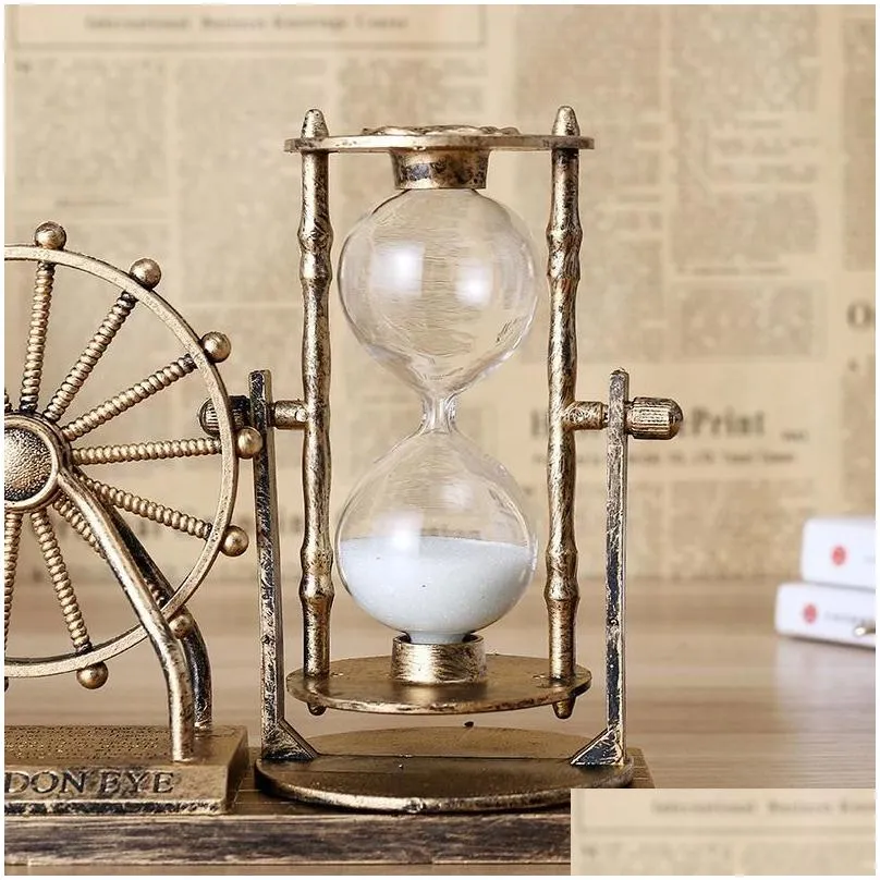 Vintage Decorative Objects Ferris Wheel Hourglass Beautiful Desktop Hourglass Exquisite Sand Glass Antique quicksand street lamp pen holder