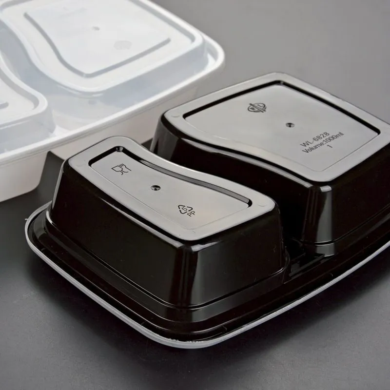 900ML Disposable Plastic Food Container 2-compartment Food Meal Storage Holoder 2 colors Take Out Box Tableware